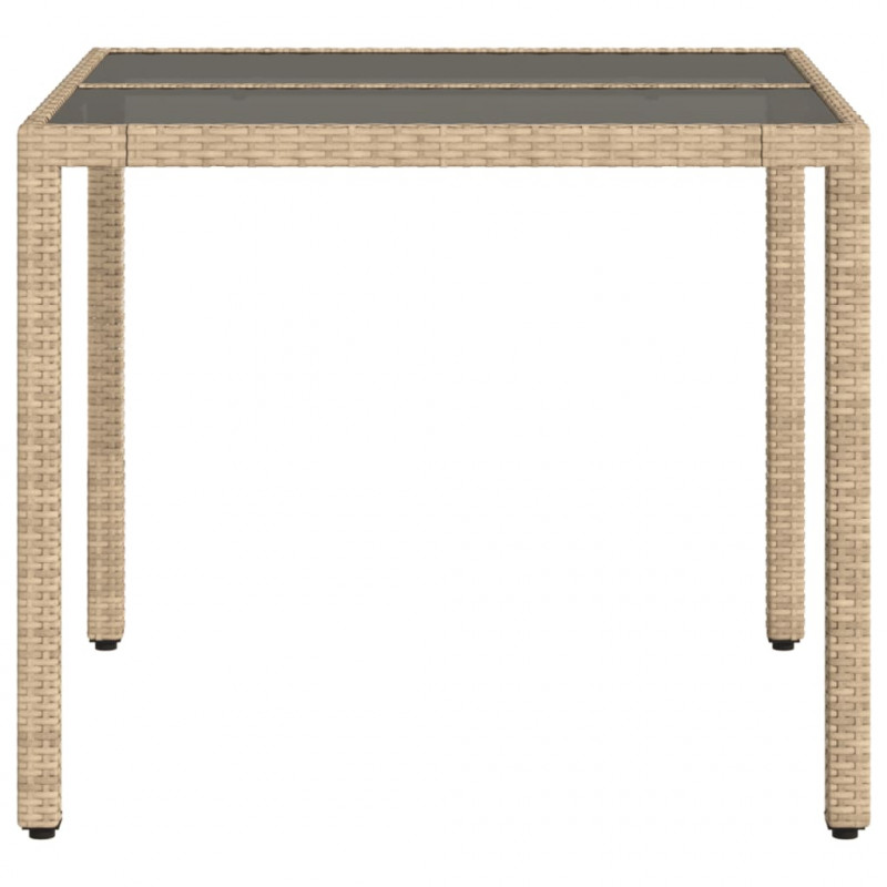Stół ogrodowy ze szklanym blatem, beż, 90x90x75 cm, polirattan