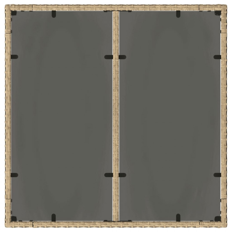 Stół ogrodowy ze szklanym blatem, beż, 90x90x75 cm, polirattan