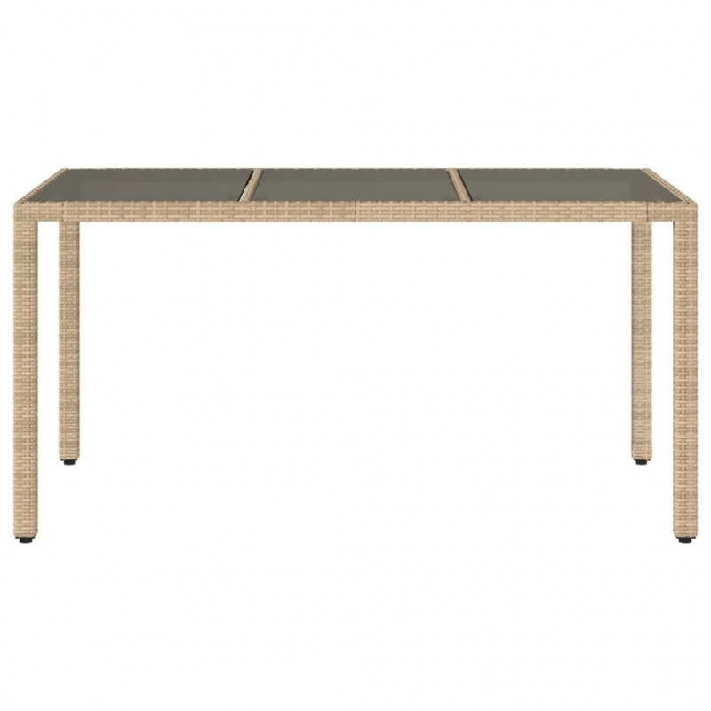 Stół ogrodowy ze szklanym blatem, beżowy, 150x90x75cm rattan PE