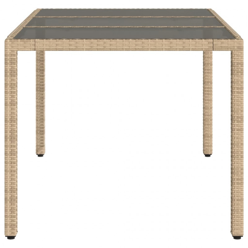 Stół ogrodowy ze szklanym blatem, beżowy, 150x90x75cm rattan PE