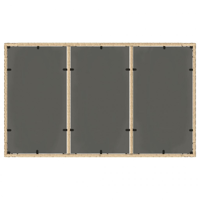 Stół ogrodowy ze szklanym blatem, beżowy, 150x90x75cm rattan PE