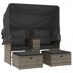 2-os. sofa ogrodowa z daszkiem i podnóżkami, szara, rattan PE