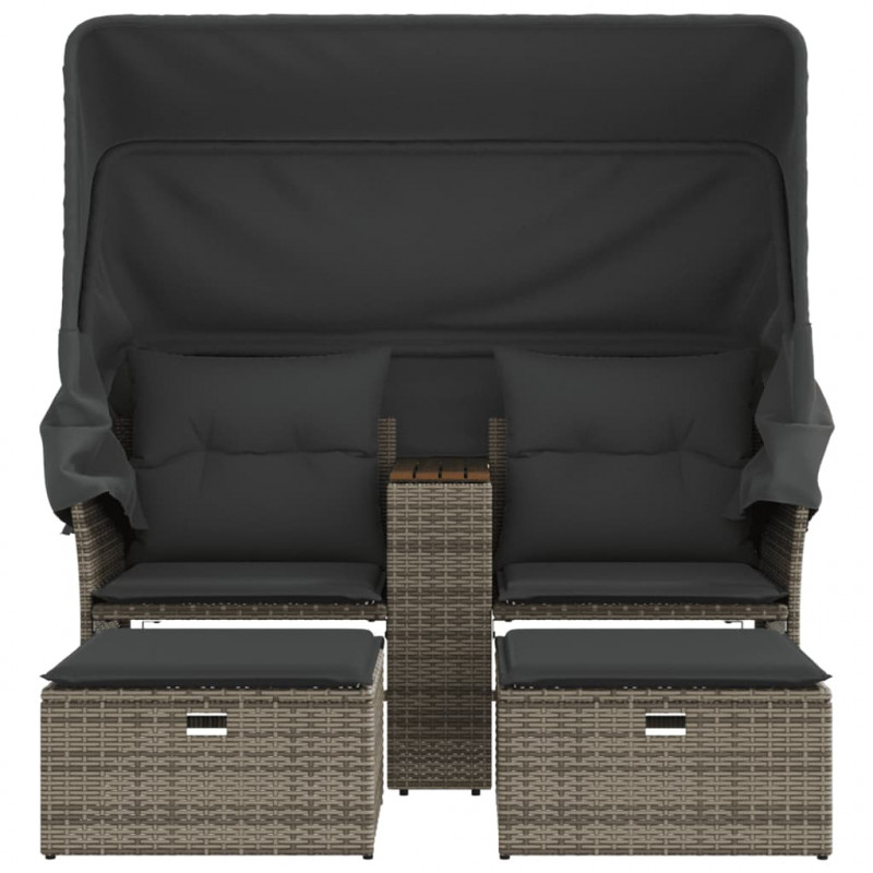 2-os. sofa ogrodowa z daszkiem i podnóżkami, szara, rattan PE