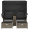2-os. sofa ogrodowa z daszkiem i podnóżkami, szara, rattan PE