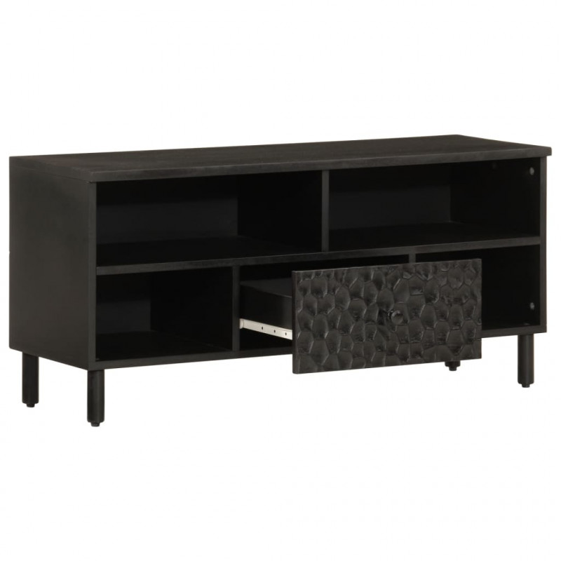 Szafka pod telewizor, czarna, 100x33x46 cm, lite drewno mango