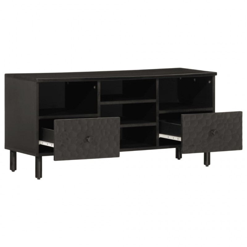 Szafka pod telewizor, czarna, 100x33x46 cm, lite drewno mango