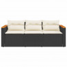 Sofa ogrodowa z poduszkami, 3-osobowa, czarna, polirattan