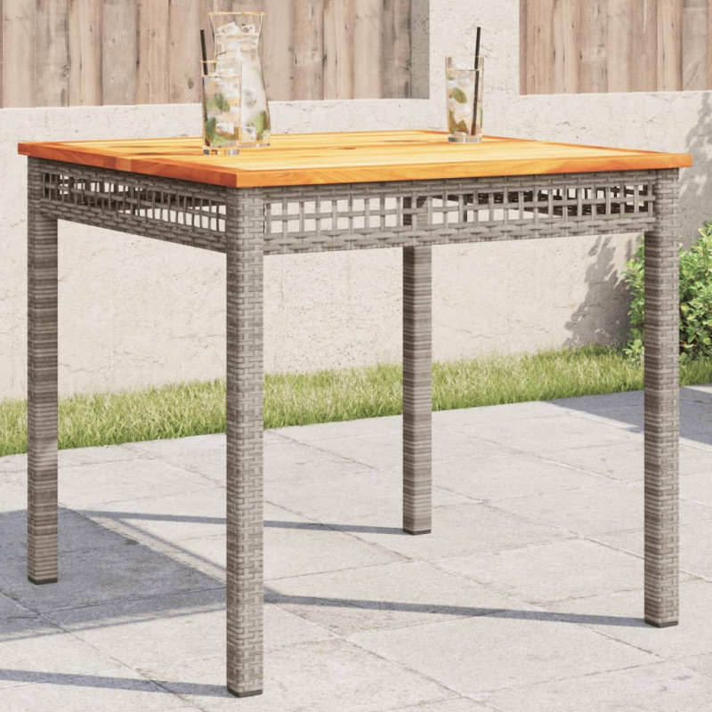Stolik ogrodowy, szary, 80x80x74 cm, polirattan i akacja