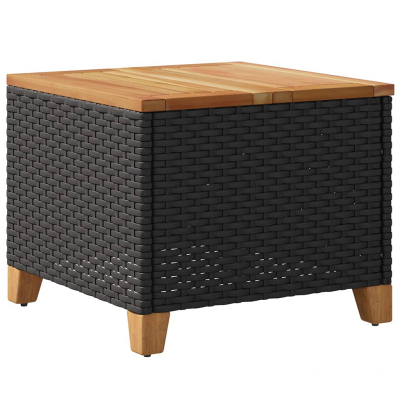 Stolik ogrodowy, czarny, 45x45x37 cm, polirattan i akacja