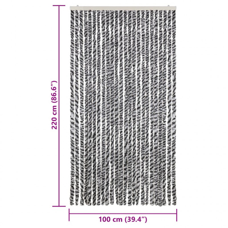Zasłona przeciwko owadom, szaro-czarno-biała, 100x220, szenil