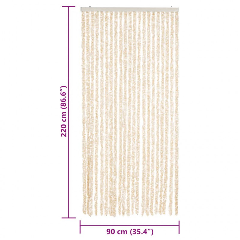 Zasłona przeciwko owadom, beżowo-biała, 90x220 cm, szenil