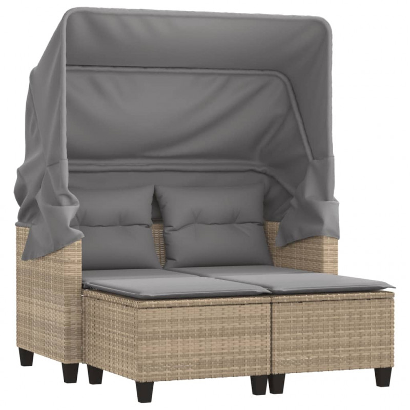 2-os. sofa ogrodowa z zadaszeniem i stołkami, beżowa, rattan PE