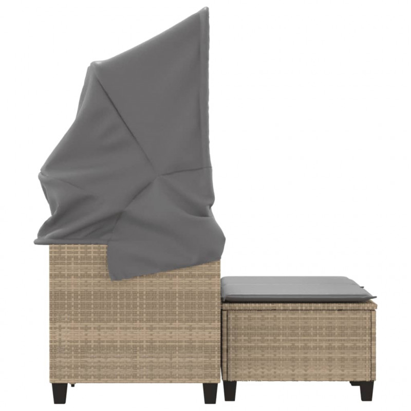 2-os. sofa ogrodowa z zadaszeniem i stołkami, beżowa, rattan PE