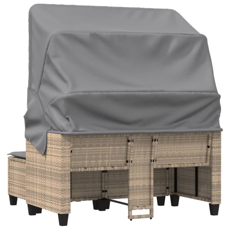 2-os. sofa ogrodowa z zadaszeniem i stołkami, beżowa, rattan PE