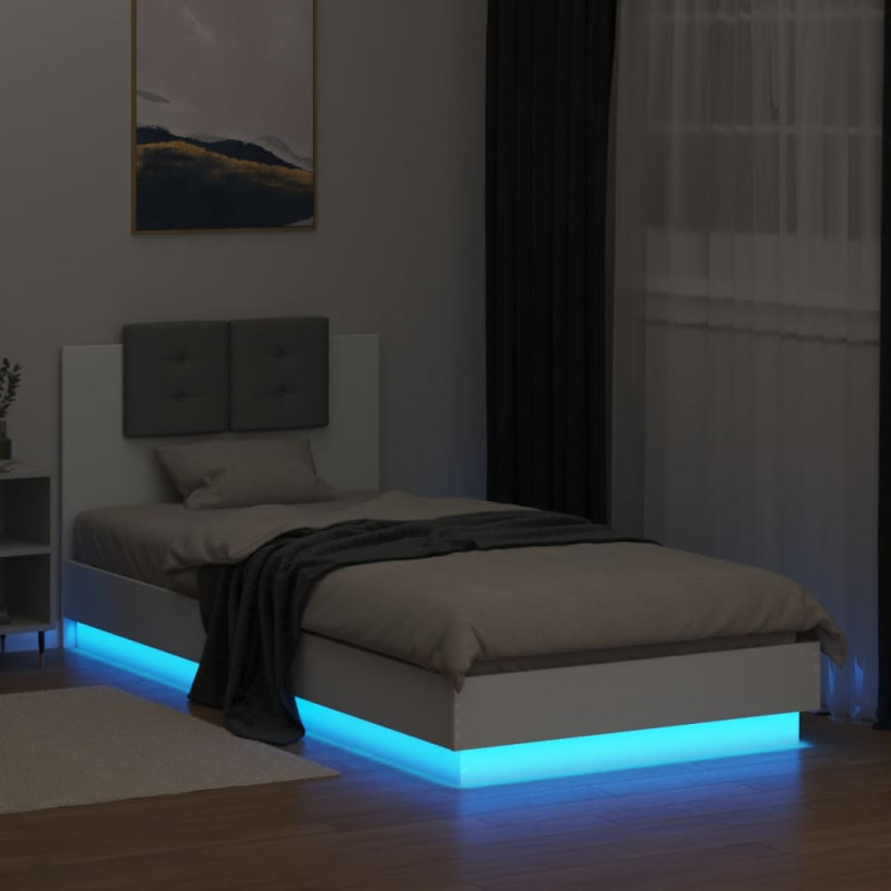 Rama łóżka z wezgłowiem i LED, biała, 100x200 cm