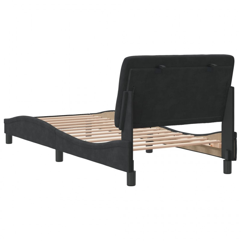 Rama łóżka z zagłówkiem, czarna, 90x190 cm, aksamitna