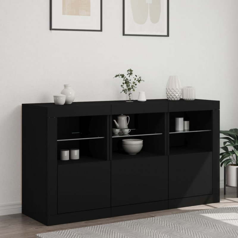Szafka z oświetleniem LED, czarna, 123x37x67 cm