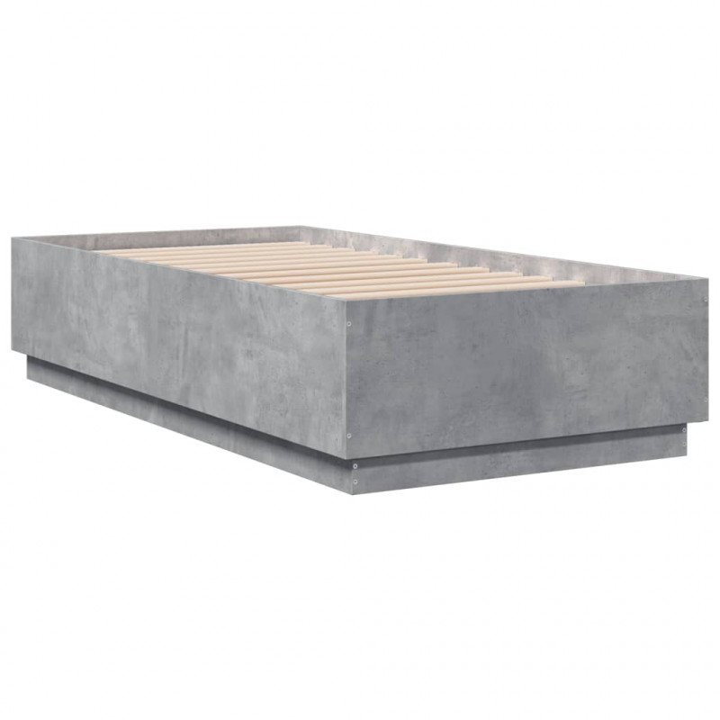 Rama łóżka z LED, szarość betonu, 75x190 cm
