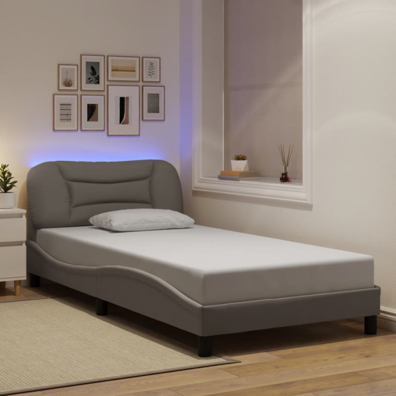 Rama łóżka z oświetleniem LED, taupe, 100x200 cm, tkanina
