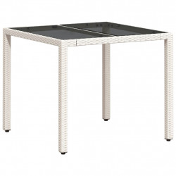 Stół ogrodowy ze szklanym blatem, biały 90x90x75 cm, polirattan