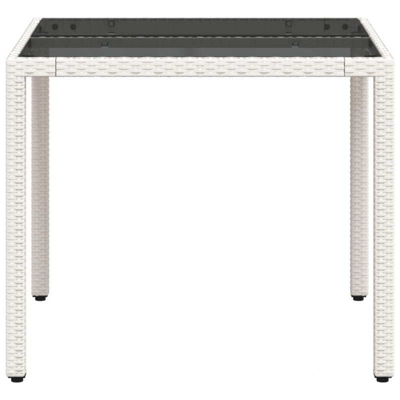 Stół ogrodowy ze szklanym blatem, biały 90x90x75 cm, polirattan