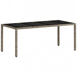 Stół ogrodowy ze szklanym blatem, szary 190x90x75 cm, rattan PE