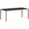 Stół ogrodowy ze szklanym blatem, szary 190x90x75 cm, rattan PE