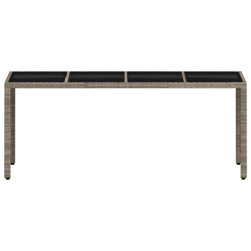 Stół ogrodowy ze szklanym blatem, szary 190x90x75 cm, rattan PE