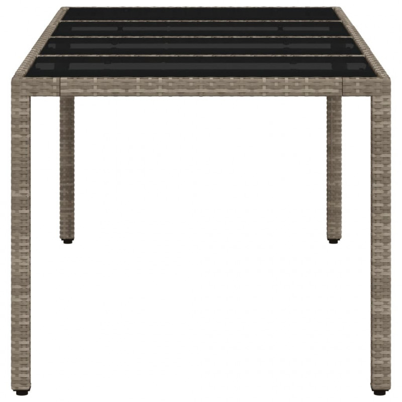 Stół ogrodowy ze szklanym blatem, szary 190x90x75 cm, rattan PE