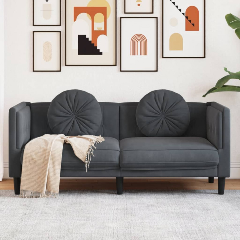 Sofa 2-osobowa z poduszkami, ciemnoszara, aksamit