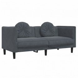 Sofa 2-osobowa z poduszkami, ciemnoszara, aksamit