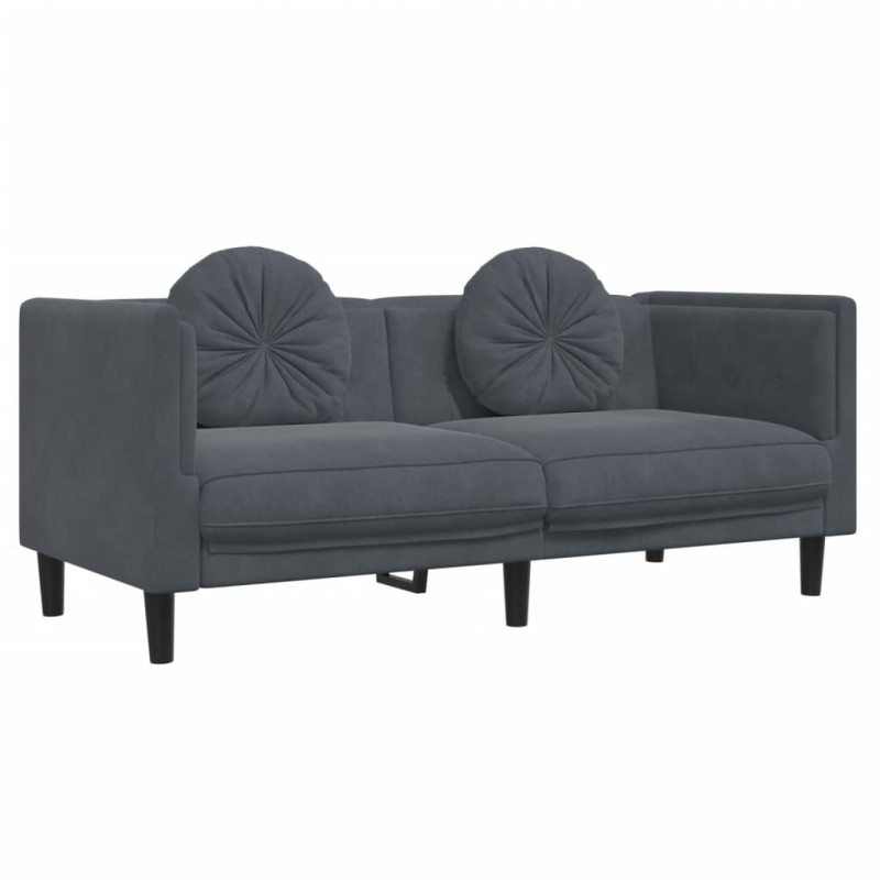 Sofa 2-osobowa z poduszkami, ciemnoszara, aksamit
