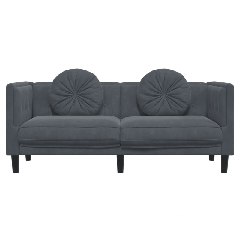 Sofa 2-osobowa z poduszkami, ciemnoszara, aksamit