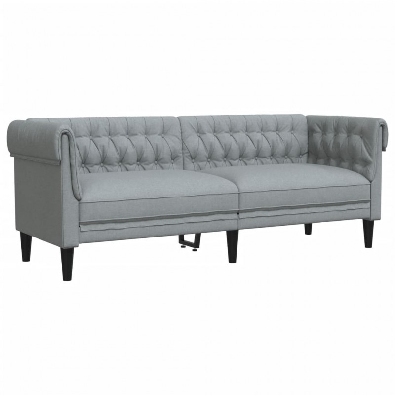 Sofa Chesterfield, trzyosobowa, jasnoszara, obita tkaniną