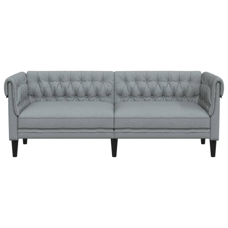 Sofa Chesterfield, trzyosobowa, jasnoszara, obita tkaniną