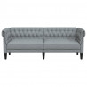 Sofa Chesterfield, trzyosobowa, jasnoszara, obita tkaniną