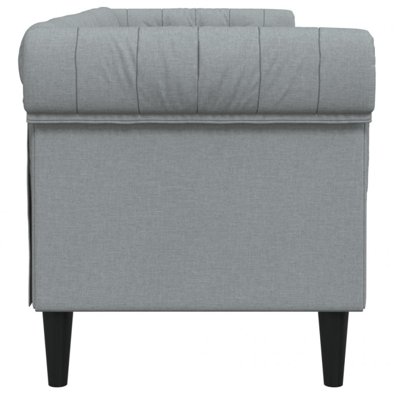 Sofa Chesterfield, trzyosobowa, jasnoszara, obita tkaniną