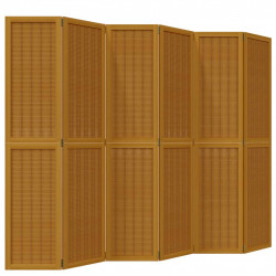 Parawan pokojowy, 6-panelowy, brązowy, lite drewno paulowni