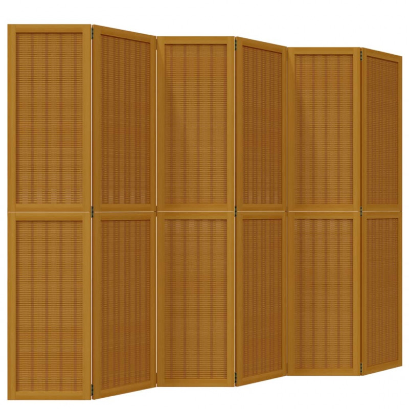 Parawan pokojowy, 6-panelowy, brązowy, lite drewno paulowni