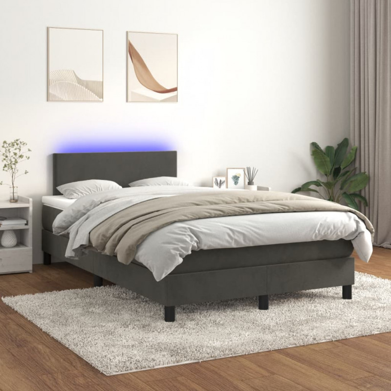 Łóżko kontynentalne z materacem i LED, ciemnoszare, 120x190 cm
