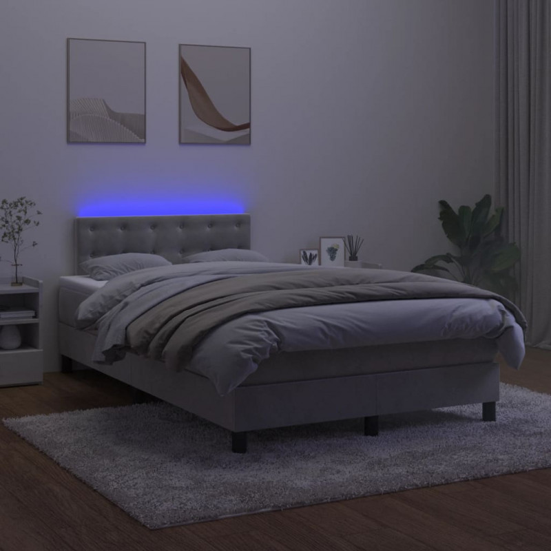 Łóżko kontynentalne z materacem i LED, jasnoszare, 120x190 cm
