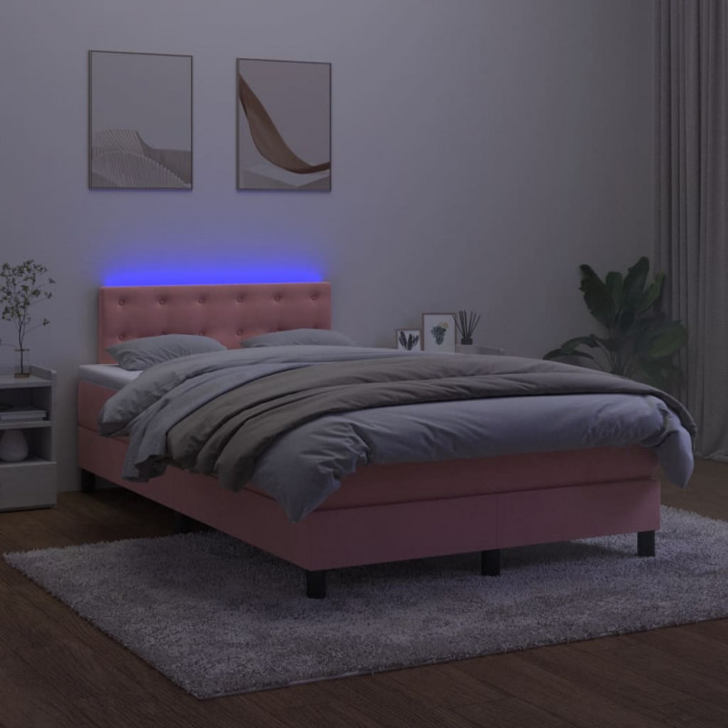 Łóżko kontynentalne z materacem i LED, różowe, 120x190 cm