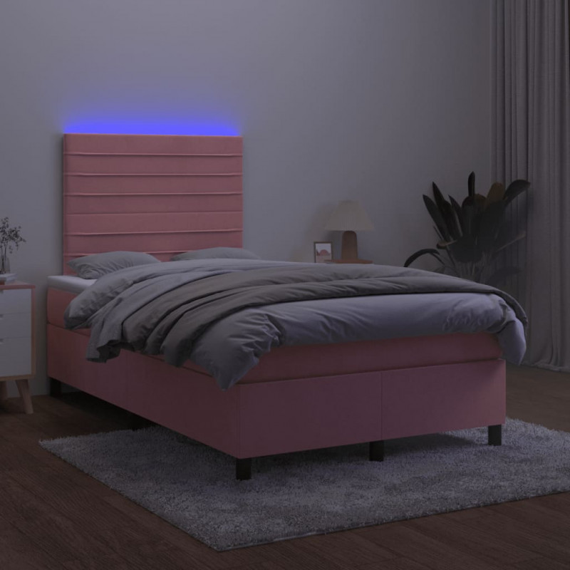 Łóżko kontynentalne z materacem i LED, różowe, 120x190 cm