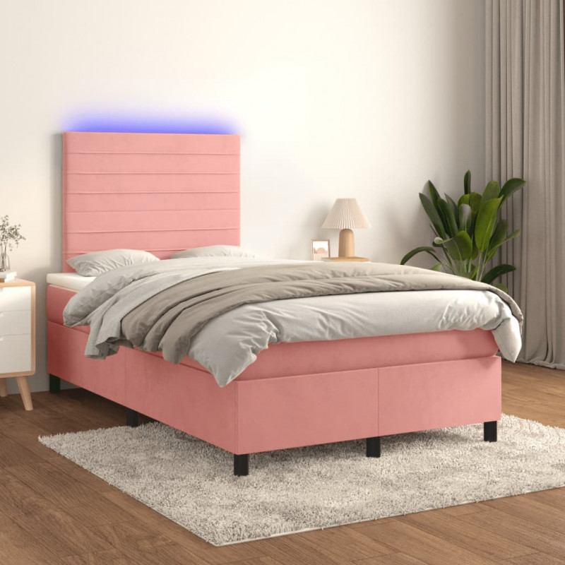 Łóżko kontynentalne z materacem i LED, różowe, 120x190 cm