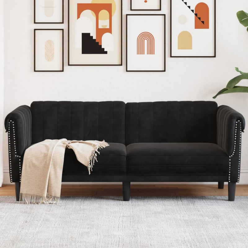 Sofa dwuosobowa, czarna, aksamit