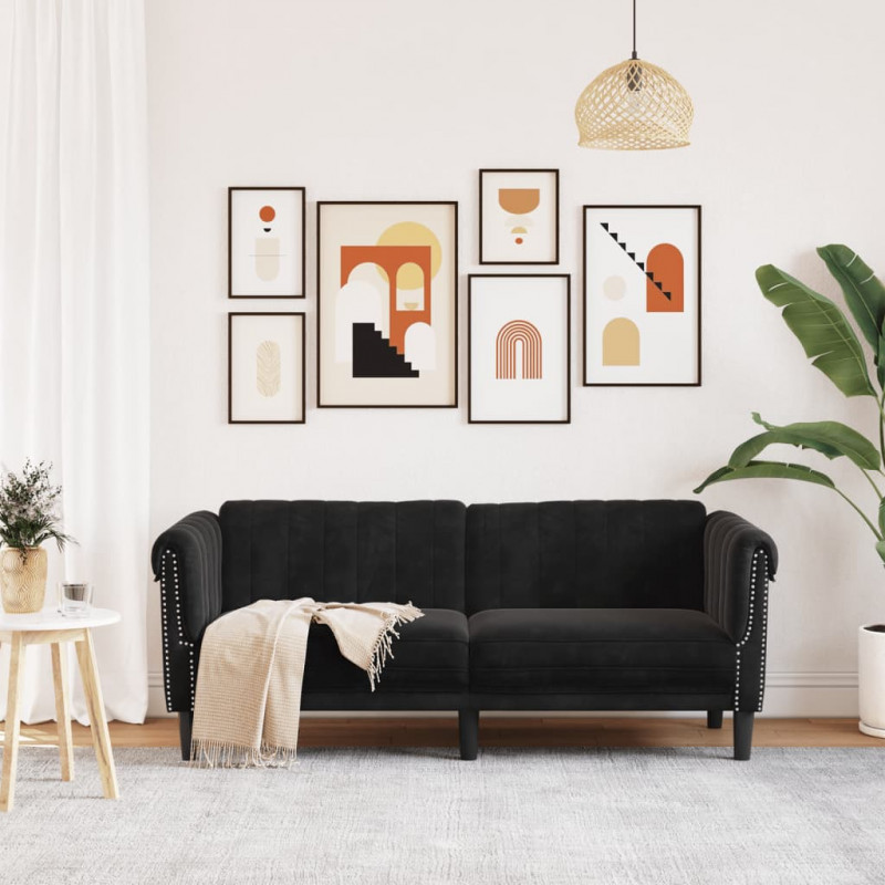 Sofa dwuosobowa, czarna, aksamit