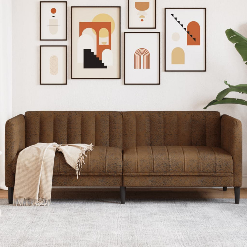 Sofa 2-os., brązowa, sztuczna skóra zamszowa