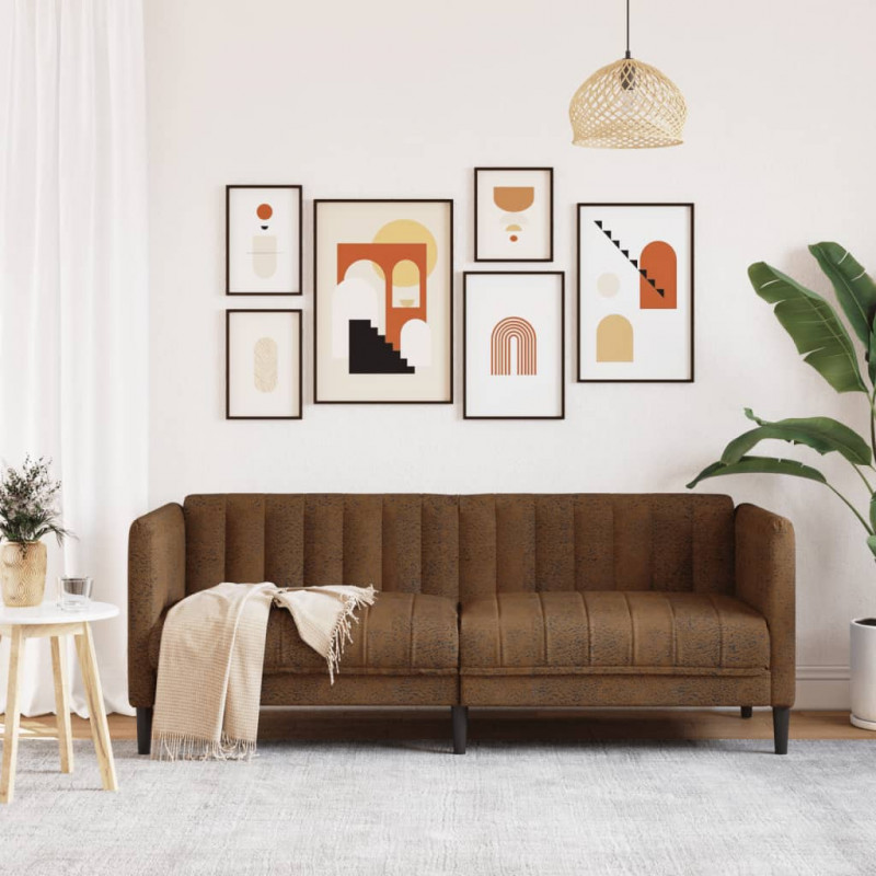 Sofa 2-os., brązowa, sztuczna skóra zamszowa