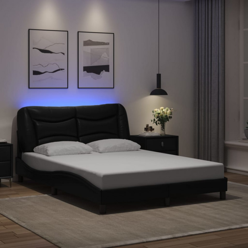 Rama łóżka z LED, czarna, 120x200 cm, sztuczna skóra