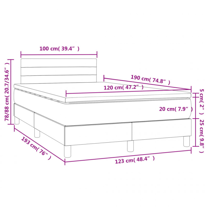 Łóżko kontynentalne z materacem i LED, czarne, 120x190 cm